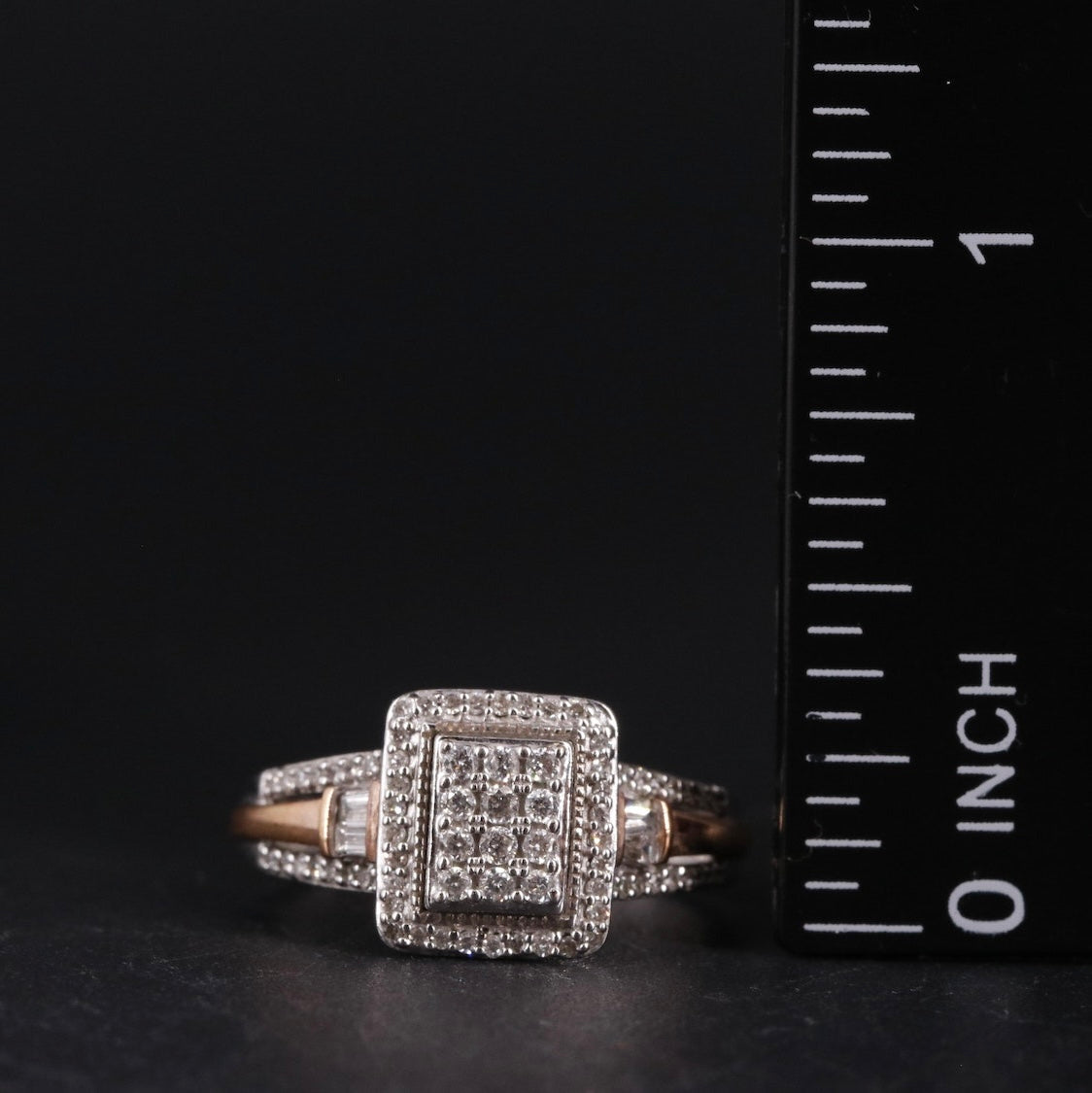 Sterling Diamond Ring with Rose Gold Accents