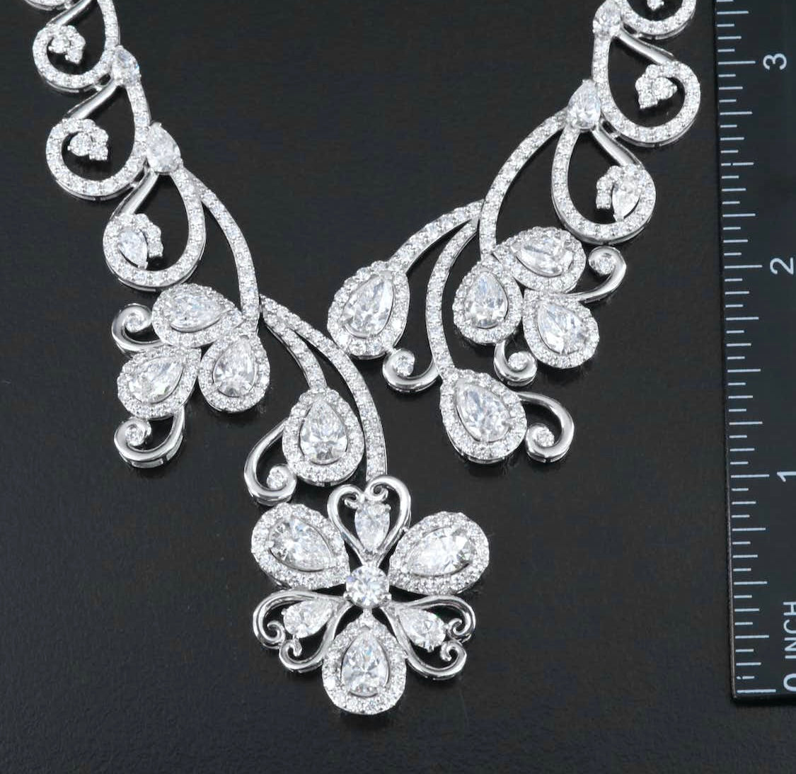 Platinum 23.82 CTW Lab Grown Diamond Floral and Scrollwork Necklace