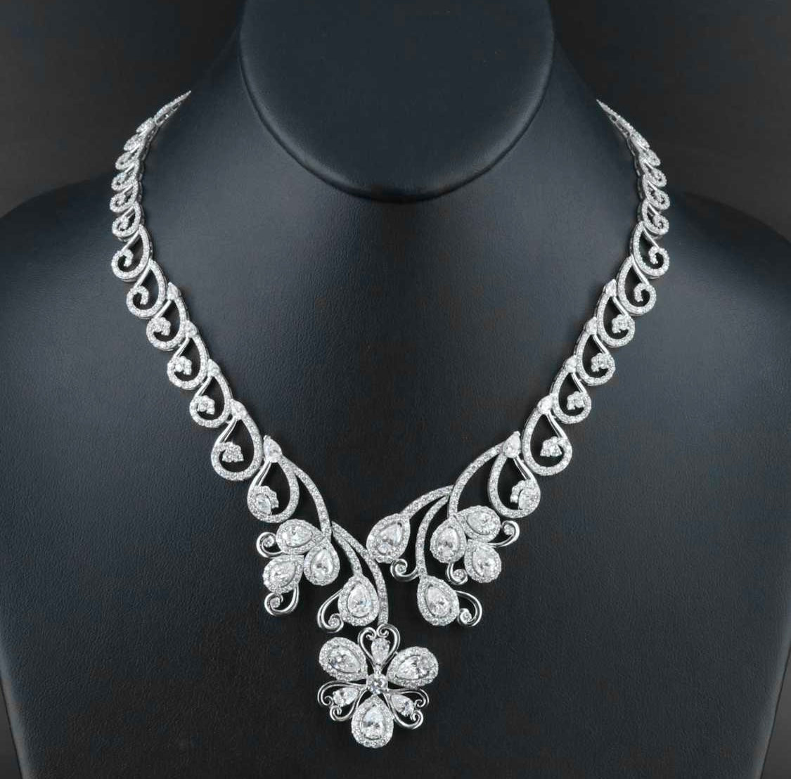 Platinum 23.82 CTW Lab Grown Diamond Floral and Scrollwork Necklace