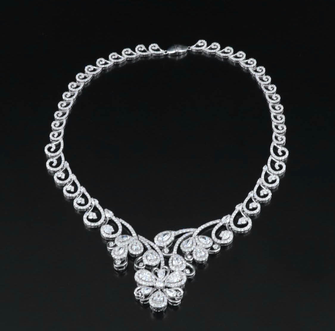 Platinum 23.82 CTW Lab Grown Diamond Floral and Scrollwork Necklace