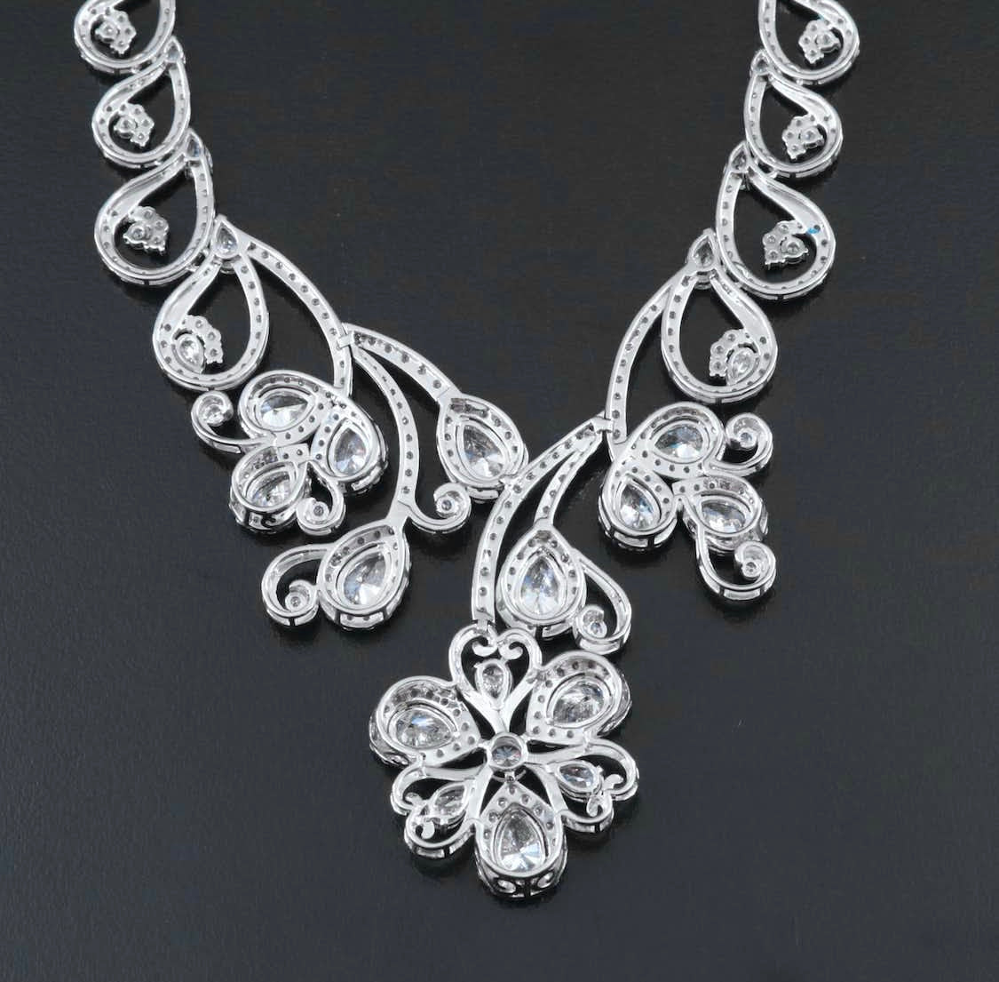 Platinum 23.82 CTW Lab Grown Diamond Floral and Scrollwork Necklace