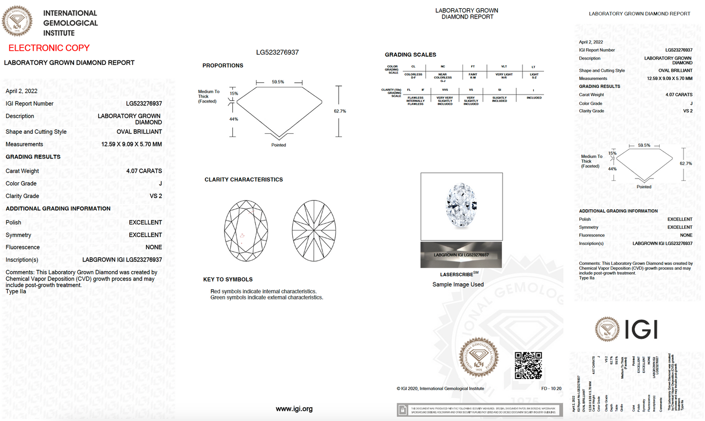 4.60 CT Lab Grown Diamond with Online Digital IGI Report