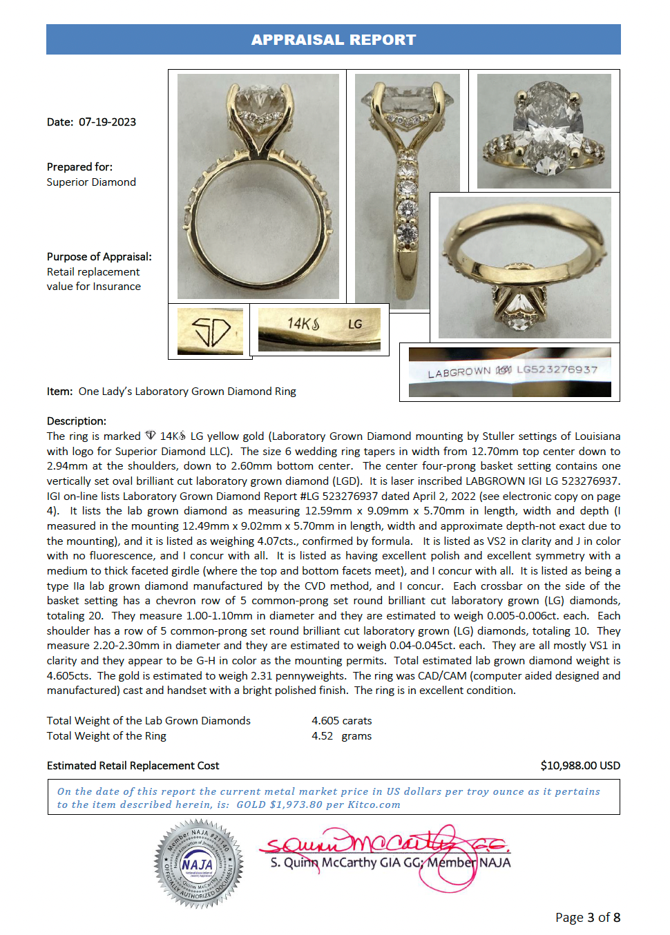4.60 CT Lab Grown Diamond with Online Digital IGI Report