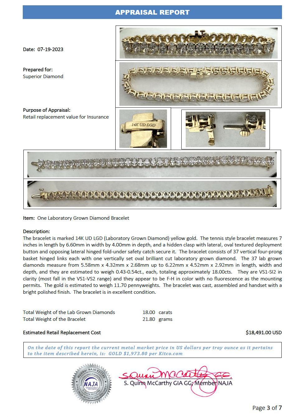 14K 18.00 CTW Lab Grown Diamond Bracelet