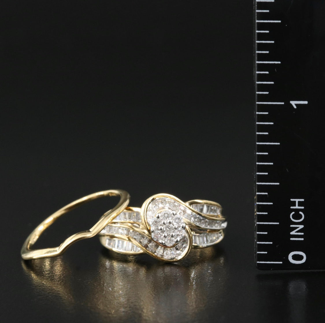 Sterling Diamond Ring and Band Set