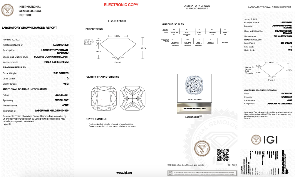 14K 2.45 CTW Lab Grown Diamond with IGI Report