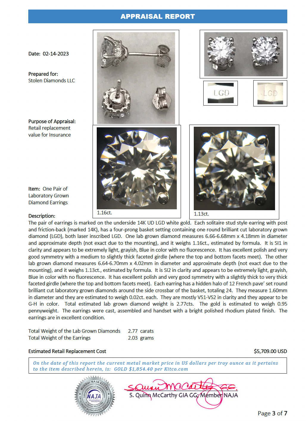 14K 2.77 CTW Lab Grown Diamond Stud Earrings