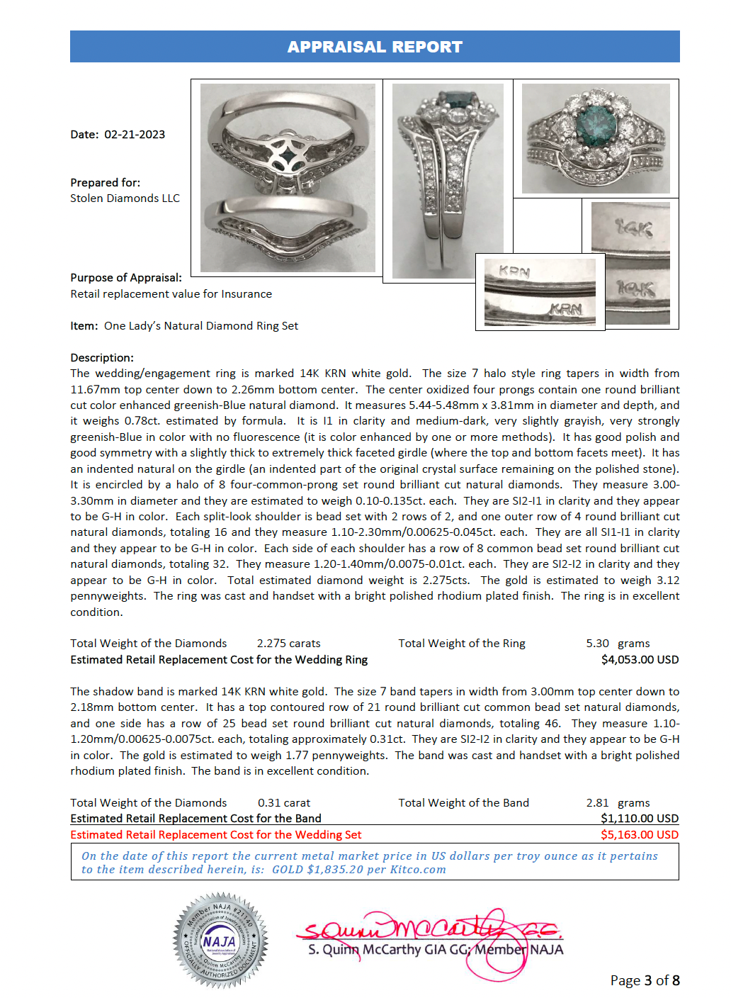 14k 2.59 CTW Diamond Ring & Band Set
