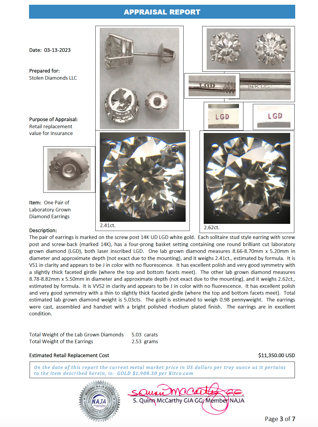 14K 5.03 CTW Lab Grown Diamond Stud Earrings