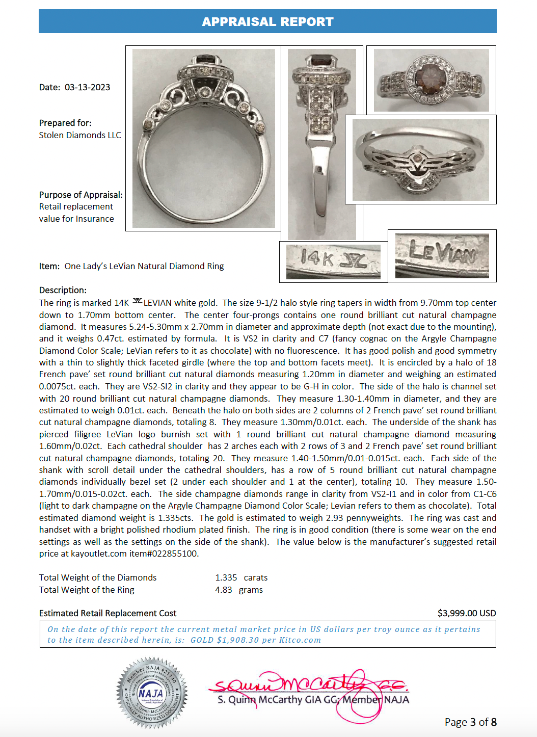 Le Vian 14K 1.335  CTW Diamond Halo Ring Rings